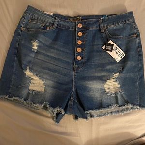 High rise distressed shorts